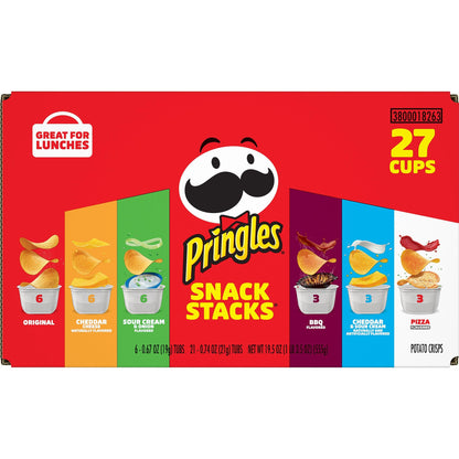 Pringles Potato Crisps Chips, Snack Stacks, Lunch Snacks, Office and Kids Snacks, Variety Pack (27 Cups)