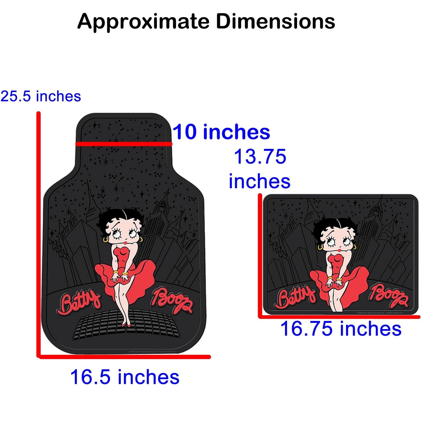 4PC Front & Rear Rubber Floor Mats Set - Betty Boop - NY New York City Sky Line
