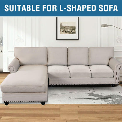 H.VERSAILTEX Super Stretch Individual Seat Cushion Cover Sofa Covers Couch Cushion Covers Slipcover Sets Thick Jacquard Textured Twill Fabric (3 Piece Sofa Cushion Covers, Ivory)