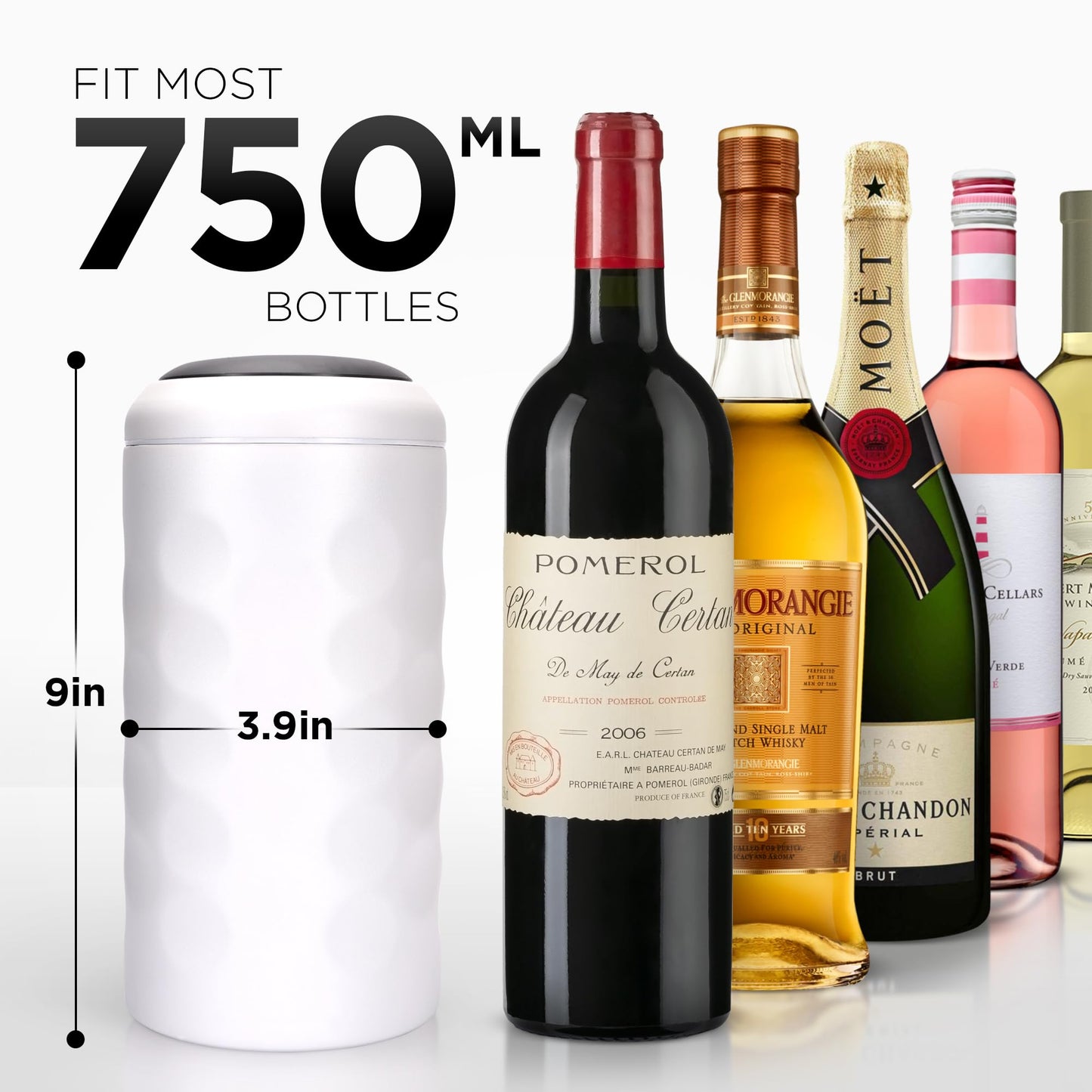 Premium Wine Chiller - Wine Bottle Chiller Double Walled, Vacuum Insulated Wine Cooler for Most 750mL Champagne and Wine Bottles