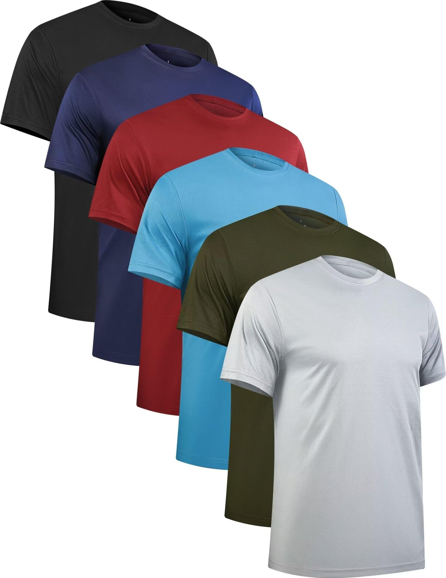 OYGSieg 6 Pack Workout Shirts for Men Short Sleeve Athletic Active Tops Quick Dry Crew Neck T Shirt for Running XL