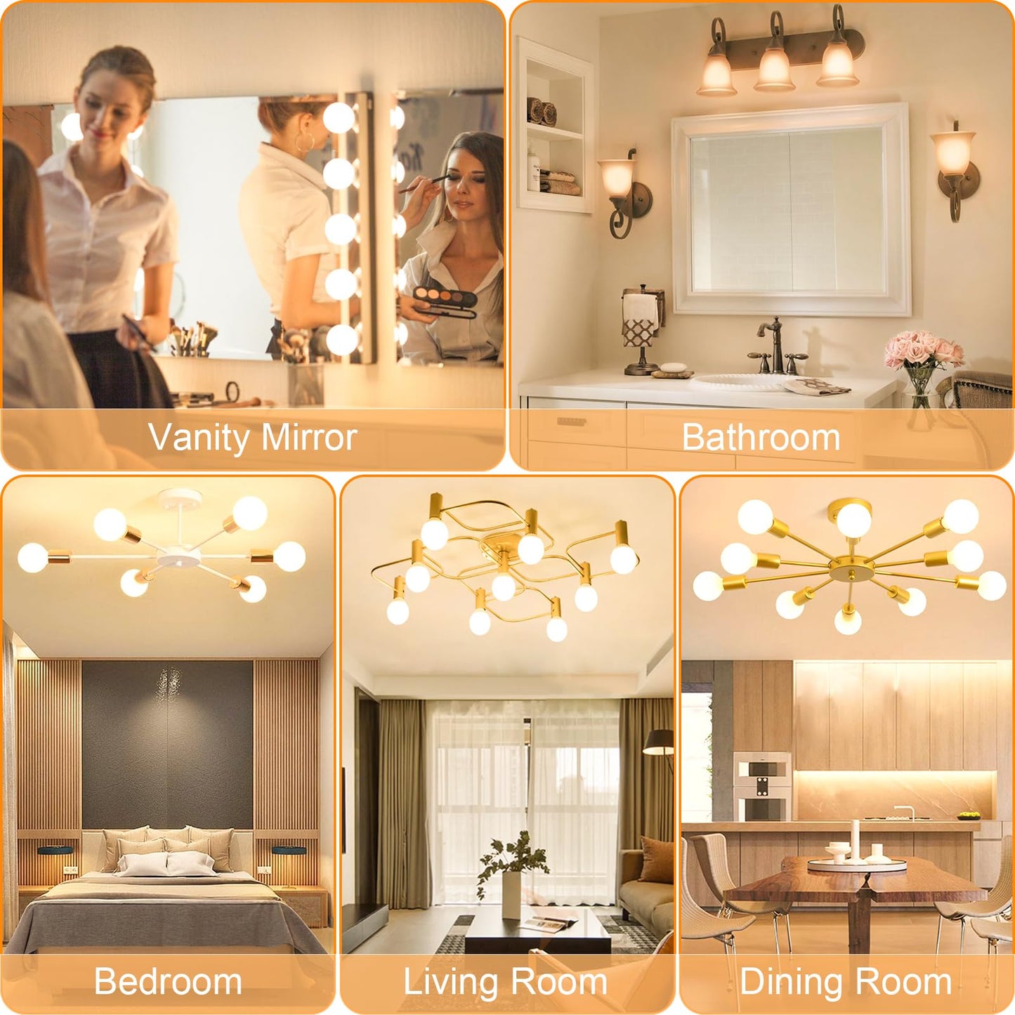 hansang G25 LED Globe Light Bulbs, Bathroom Vanity Light Bulbs E26 Base Warm White 2700K for Bedroom Makeup Mirror Lights, 60W Equivalent(5W), 500LM Non-dimmable,4Pack