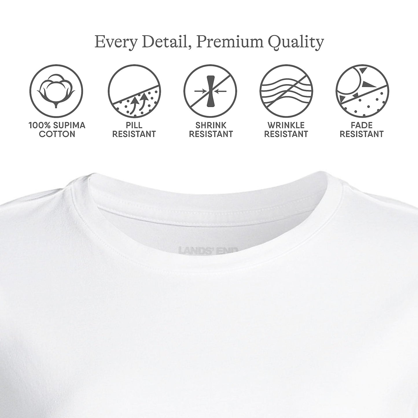 Lands' End Womens Short Sleeve Relaxed Supima Cotton Crew Neck T Shirt White Petite Large