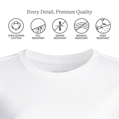 Lands' End Womens Short Sleeve Relaxed Supima Cotton Crew Neck T Shirt White Petite Large