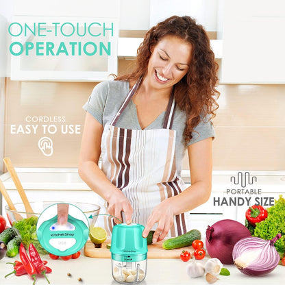 Rechargeable Portable and Cordless Mini Food Processor 300ML with Stainless Steel Blade, Electric Garlic Chopper Vegetable Chopper Blender for Nuts Chili Onion Minced Meat and Spices BPA-Free(Green)