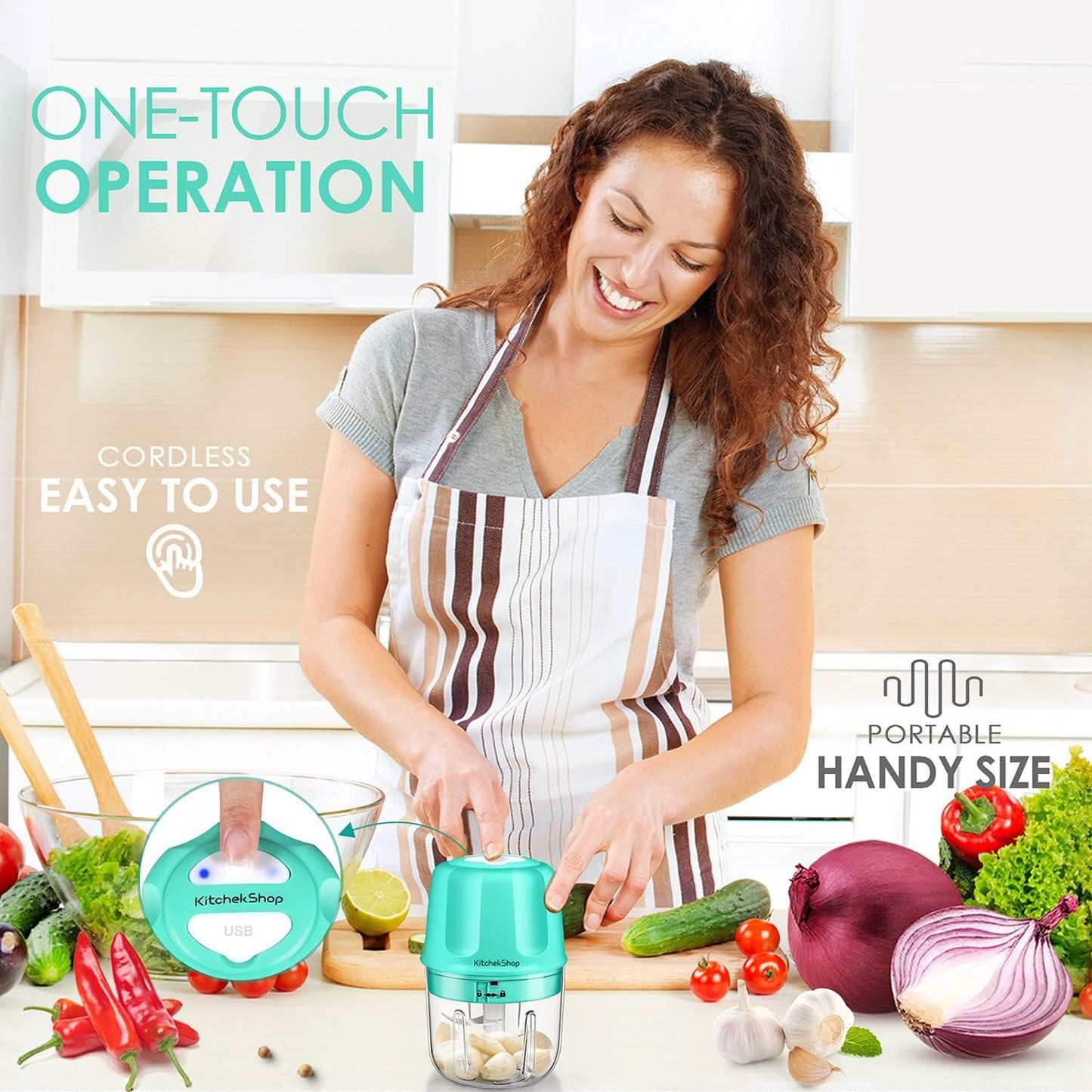 Rechargeable Portable and Cordless Mini Food Processor 300ML with Stainless Steel Blade, Electric Garlic Chopper Vegetable Chopper Blender for Nuts Chili Onion Minced Meat and Spices BPA-Free(Green)