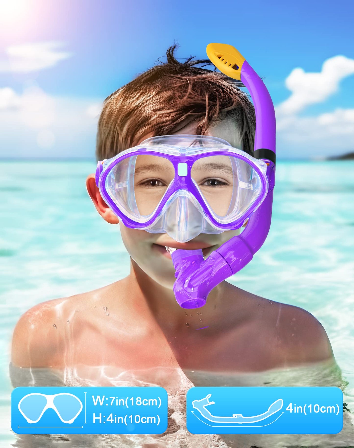 Gintenco Kids Snorkel Set, Diving Mask for Children as Unisex Kids Swimming Goggles, Anti-Fog Diving Mask and Dry Top Snorkel Combo Set for Junior and Youth