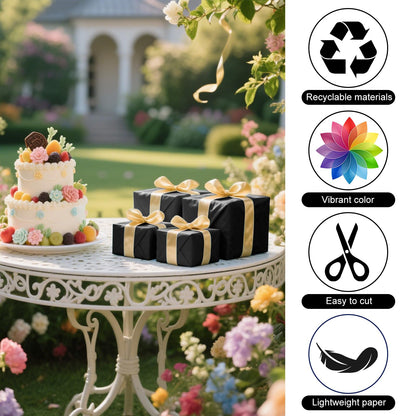 PLULON 60 Sheets Black Tissue Paper for Gift Bags, Gift Wrapping Paper Tissue Bulk for Crafts Packaging Birthday Baby Shower, Wedding Holiday Flower Bachelorette Bridal Party Decorations