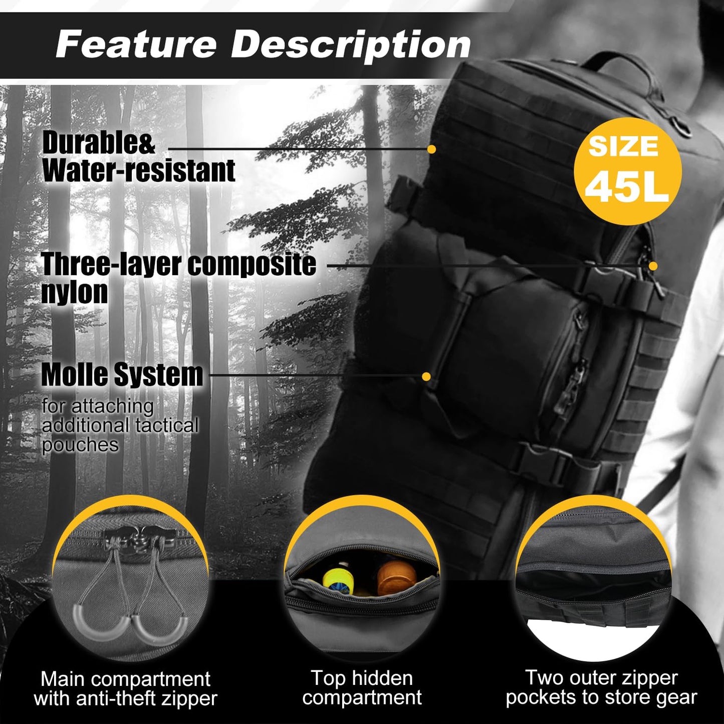 3 In 1 Tactical 85L Military Backpack Travel Duffle Bag for Weekender Gym Workout Deployment