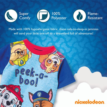Nickelodeon Boys' Little Patrol | Baby Shark 2-Piece Loose-fit Pajama Set, Soft & Cute for Kids, Peekaboo Paws 2, 4T