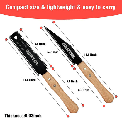 GARTOL Hand Saw for Wood Cutting, 2-Piece Japanese Pull Saw with 6-Inch Flush Cut & Double-Edged SK5 Flexible Blade & Wooden Handle, Precision Woodworking Tools for DIY, Crafting, Carpentry, Trim Work
