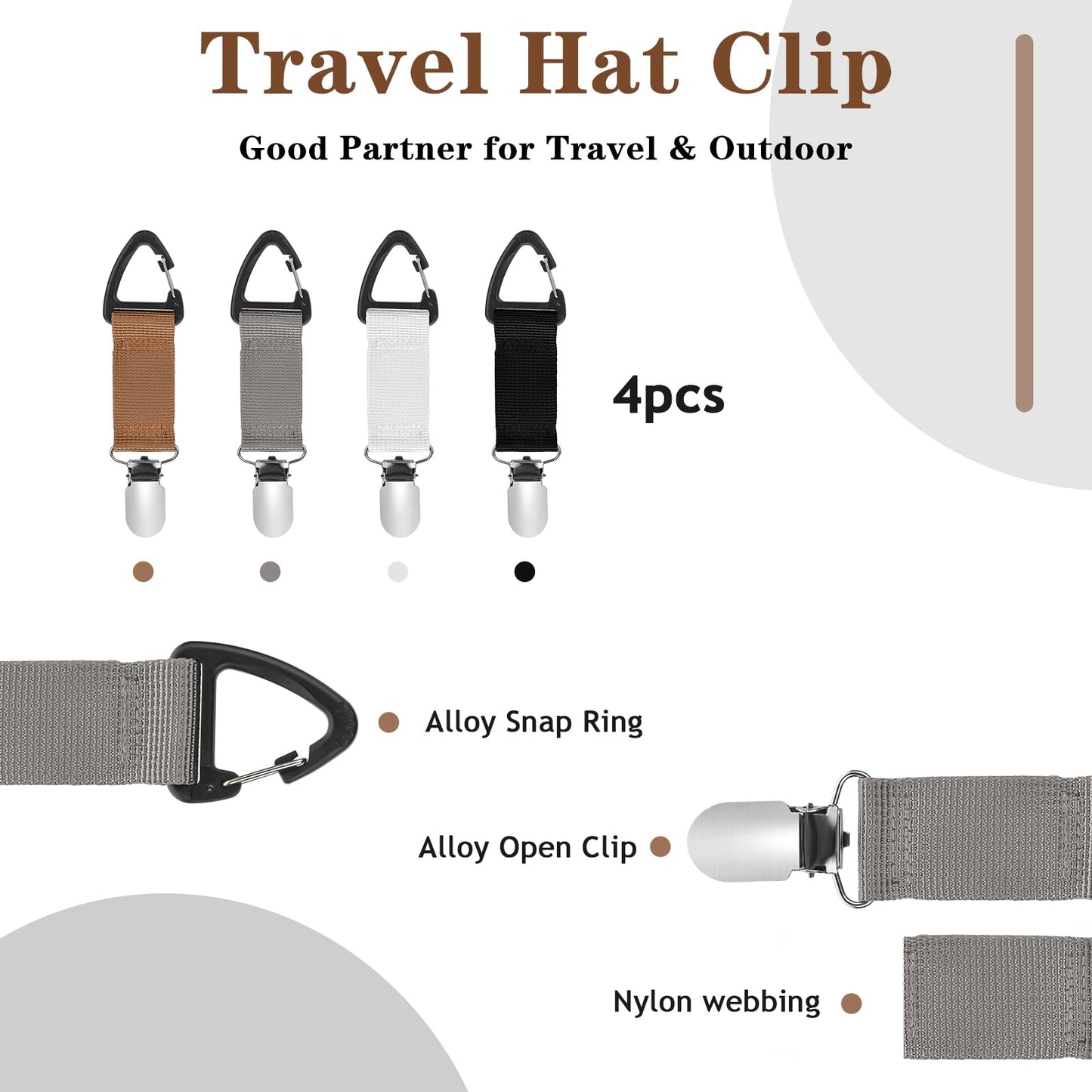 Mabor 4Pcs Travel Hat Clip Elastic Hat Holder for Purse Hands-Free Bag Accessory for Traveling Bags Backpacks Purses Luggage Outdoor Travel Accessory