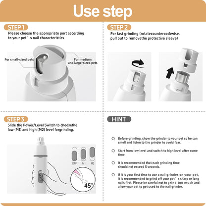 Masagotti Dogs Hair Clippers Grooming Kit with Nail Grinder, 4 in 1 Cordless Electric Trimmer Low Noise USB Pet Clippers for Dogs Cat,Grooming Paws, Eyes, Ears, Face,Matted Hair