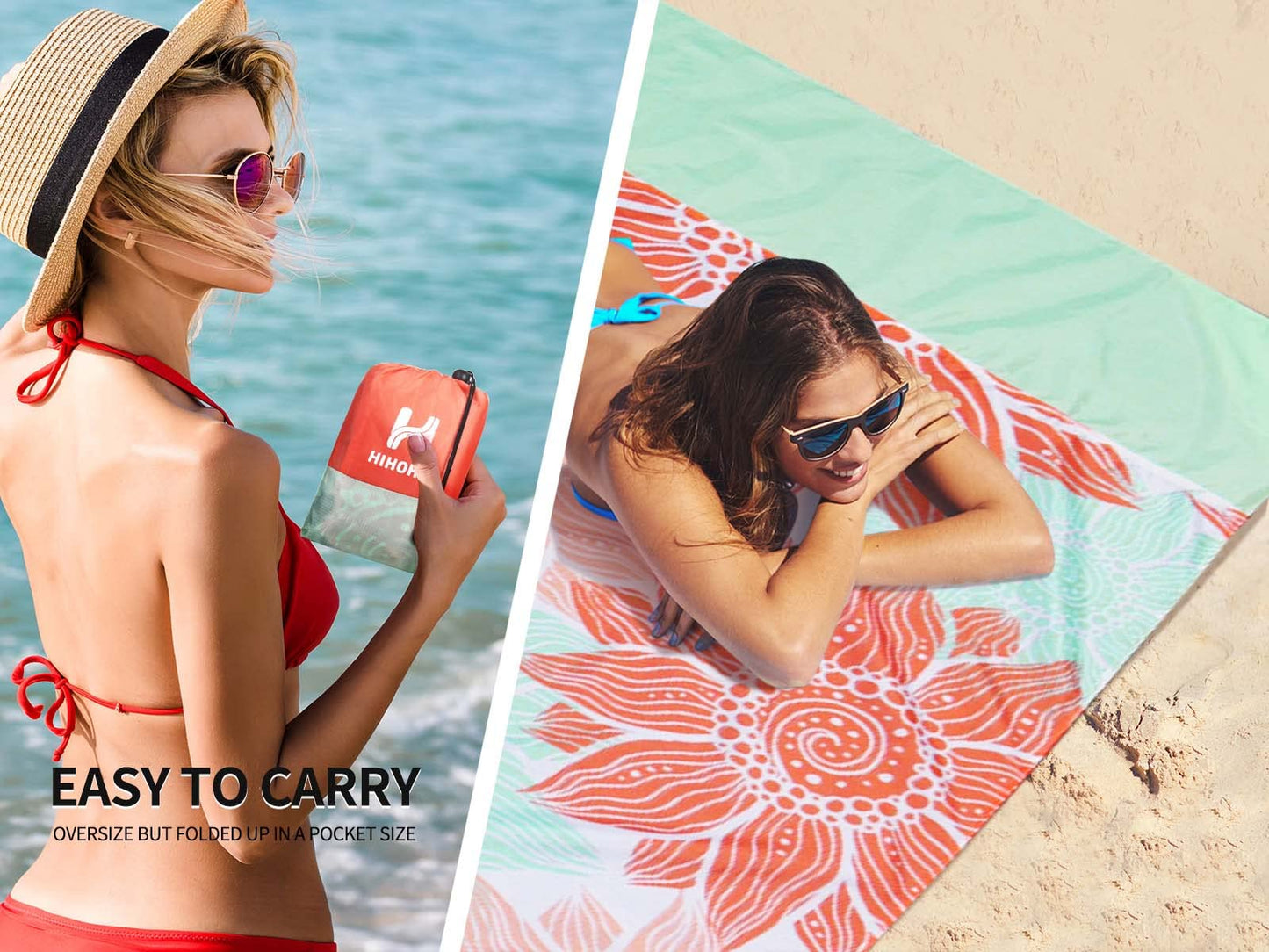 HIHOHO Beach Blanket Waterproof Sandproof Extra Large Beach Mat 79" X 83"/120"x108"for 1-8 Adults Quick Drying Durable Outdoor Picnic Mat for Beach Travel Camping Hiking