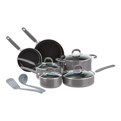 Amazon Basics Ceramic Non-Stick 12-Piece Cookware Set, Gray - Pots, Pans and Utensils