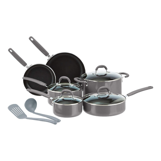 Amazon Basics Ceramic Non-Stick 12-Piece Cookware Set, Gray - Pots, Pans and Utensils