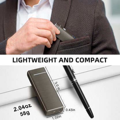 LcFun Electric USB Rechargeable Lighter Windproof Flamesless Plasma Dual Arc Lighter Small Metal Pocket Lighters for Candle, Camping Stocking Stuffers Gifts for Men (Nickel Brushed)