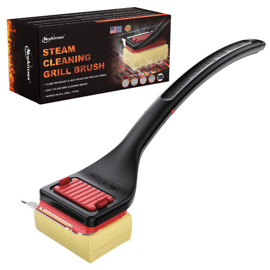 NEWKITCHEN Grill Brush Bristle-Free Steam Cleaning, BBQ Brush Replaceable Heat-Resistant Kevlar Head with Grill Scraper Safe Barbecue Grill Cleaner