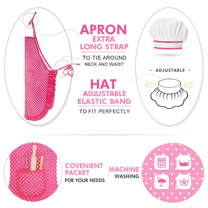 Popular Gifts for 2-8 Year Old Girls Boys, Chef Costume Set for Kids Apron for Girls Kids Chef Hat and Cooking Toys Birthday Xmas Stocking Stuffer for Toddlers Pink