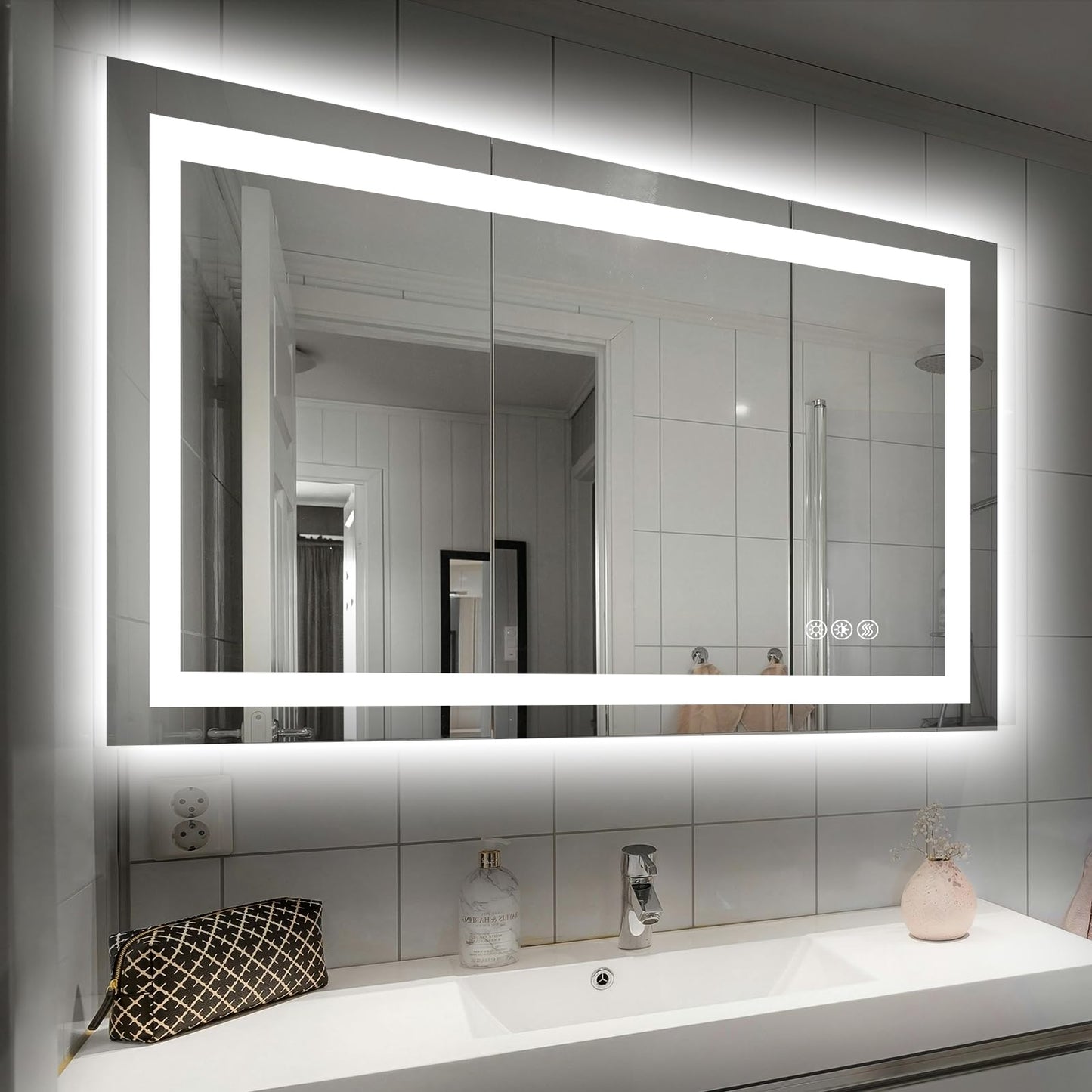 Hivone 40X32 LED Bathroom Mirror with Lights, Anti-Fog, Dimmable, Backlit + Front Lit, Smart Bathroom Vanity Mirror, Memory Function, Shatterproof, Tempered Glass (Horizontal/Vertical)