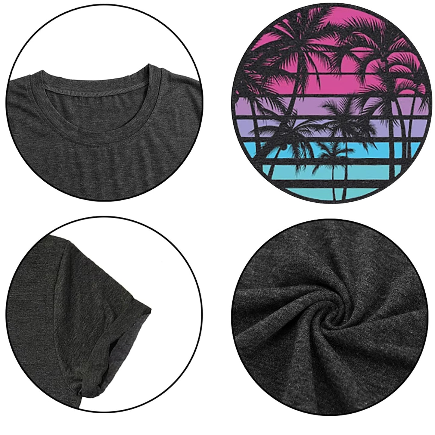 Hawaiian Shirts for Women Palm Trees Beach Graphic Tee Tops Summer Vacation Short Sleeve Tshirt Tops Dark Grey S