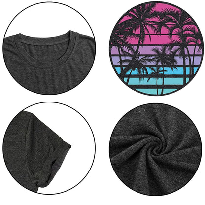Hawaiian Shirts for Women Palm Trees Beach Graphic Tee Tops Summer Vacation Short Sleeve Tshirt Tops Dark Grey S
