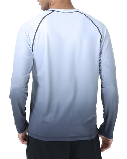 Satankud Men's Long Sleeve Swim Shirts Rashguard UPF 50+ UV Sun Protection Shirt Athletic Workout Running Hiking T-Shirt Swimwear (White Gradient Grey,X-Large)