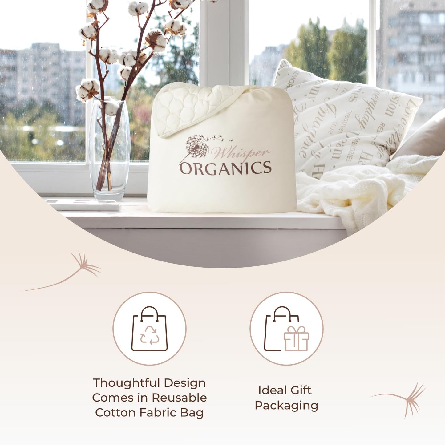 100% Cotton Organic Mattress Pad - Breathable & Cooling Mattress Protector King Size - Premium 300GSM Quilted and Noiseless Machine Washable Organic Mattress Protector (Ivory, King)