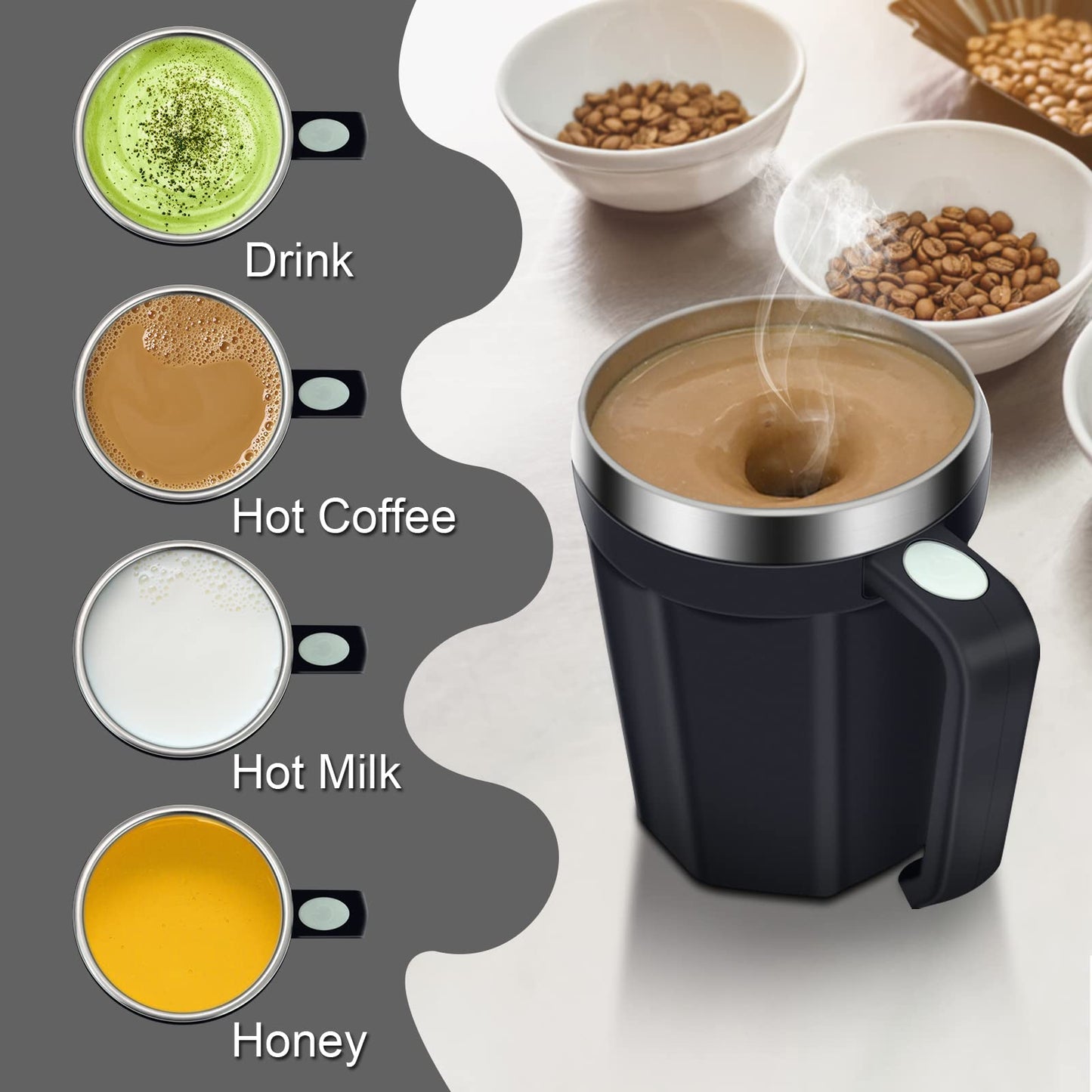 LeadYuantop Self Stirring Coffee Mug, 18 oz Automatic Magnetic Electric Mixing Cup Stainless Steel Travel Cup for Coffee, Chocolate, Milk, Tea, Office, Home, Kitchen (Deep Navy)