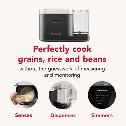 KitchenAid Grain and Rice Cooker 8 Cup with Automatically Sensing Integrated Scale + Water Tank, KGC3155, Black Matte