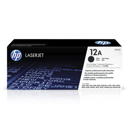 HP 12A Black Toner Cartridge | Works with HP LaserJet 1010, 1020, 3015, 3020, 3030, 3050 Series; HP LaserJet MFP M1005, M1319 Series | Q2612A