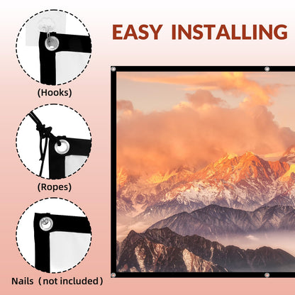 Projector Screen TOWOND 150 inch Projection Screen Indoor Outdoor Washable Anti-Crease 16:9 HD Rear Front Movies Screen for Home Theater Office