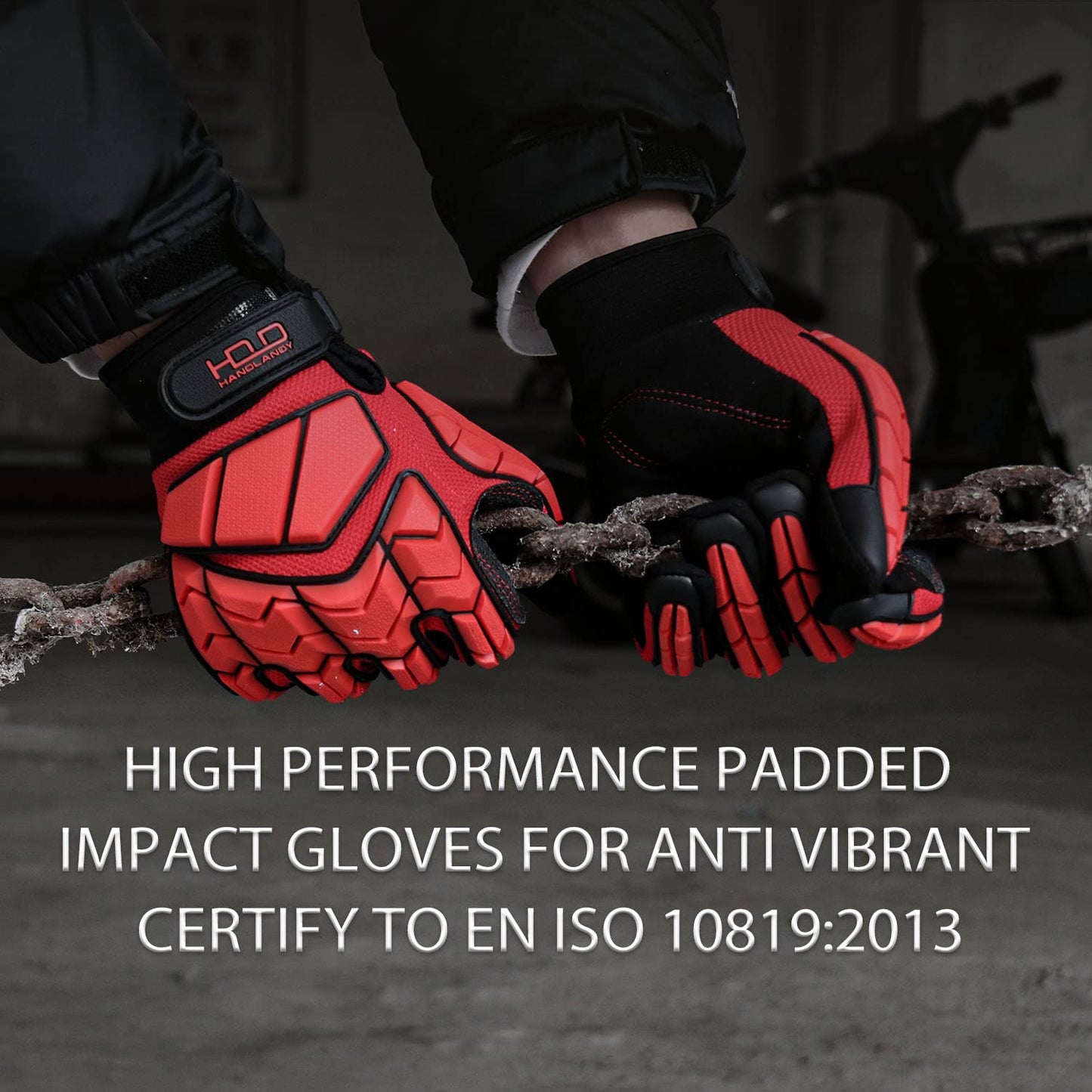 AIGEVTURE Anti Vibration Work Gloves Men,TPR Impact Protection Gloves,SBR Fingers & Palm Padded Safety Impact Reducing Mechanic Gloves (Large, Red)
