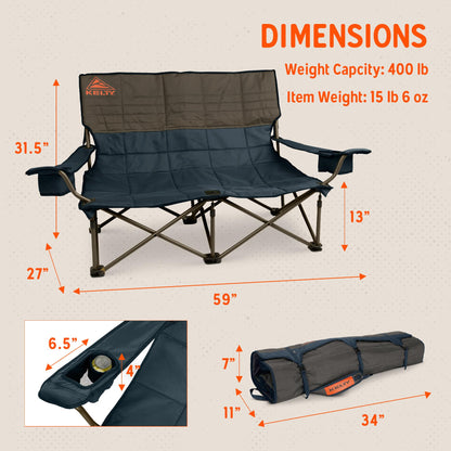 Kelty Low Loveseat Camping Chair – Portable, Folding Chair for Festivals, Camping and Beach Days, Dark Shadow/Navy