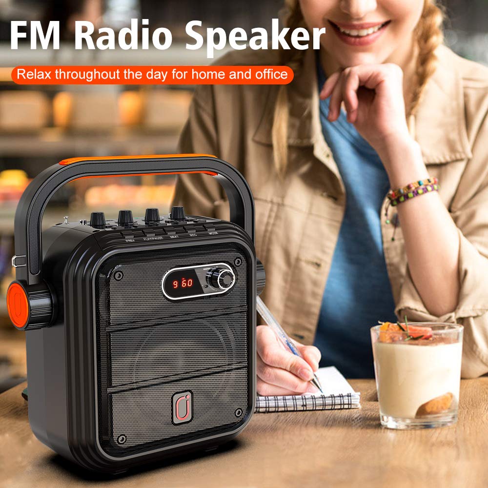 JYX Karaoke Machine with 2 Wireless Microphones, Portable Bluetooth Speaker PA System with Shoulder Strap, Subwoofer Support TWS, USB, Radio, AUX, REC, Bass&Treble for Home Party/Meeting/Adults/Kids