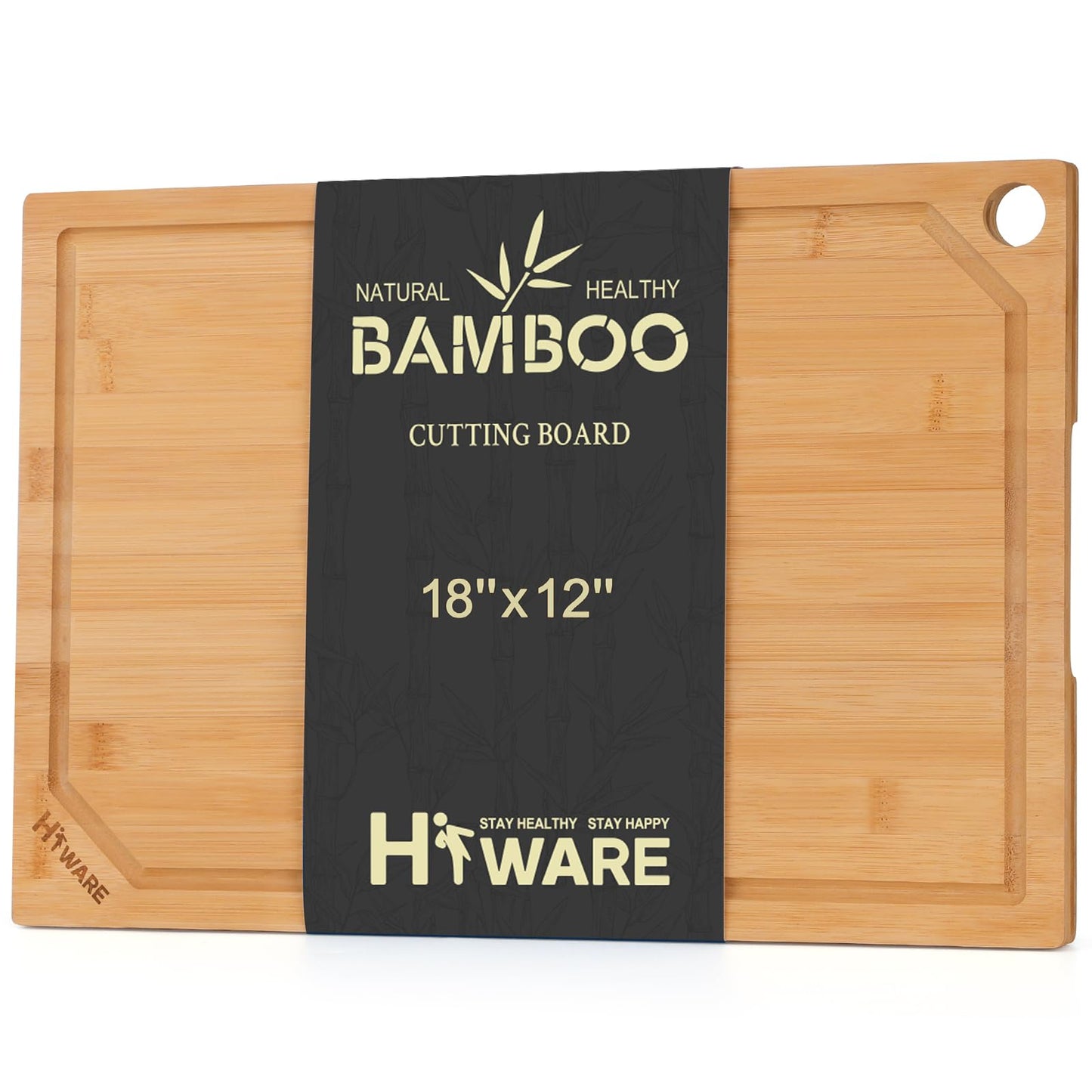 Hiware Extra Large Bamboo Cutting Board for Kitchen, Heavy Duty Wood Cutting Board with Juice Groove, 100% Organic Bamboo, Pre Oiled, 18" x 12" x 0.6"