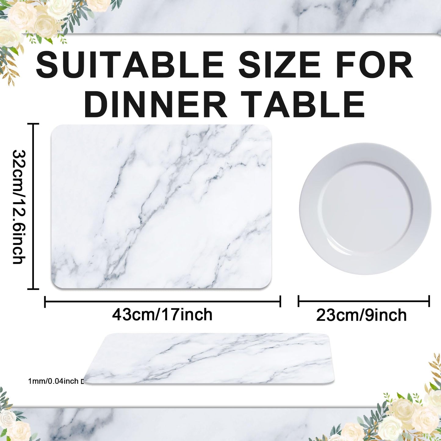 Marble Plastic Placemats Set of 6 Marbles Table Mats Marble Theme Place Mats Wipe Clean Washable Recyclable Table Placemats for Indoor Outdoor Heat Resistant Kitchen Dining