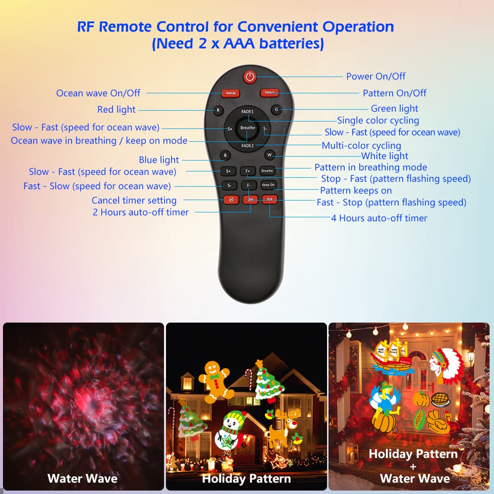 Ocean Wave Christmas Projector Lights, Elec3 16 Slides 2 in 1 Pattern Projection Lights, Decoration Landscape Lights Used Outdoor Indoor for Holidays, Halloween, Parties,Birthday