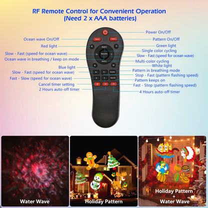 Ocean Wave Christmas Projector Lights, Elec3 16 Slides 2 in 1 Pattern Projection Lights, Decoration Landscape Lights Used Outdoor Indoor for Holidays, Halloween, Parties,Birthday