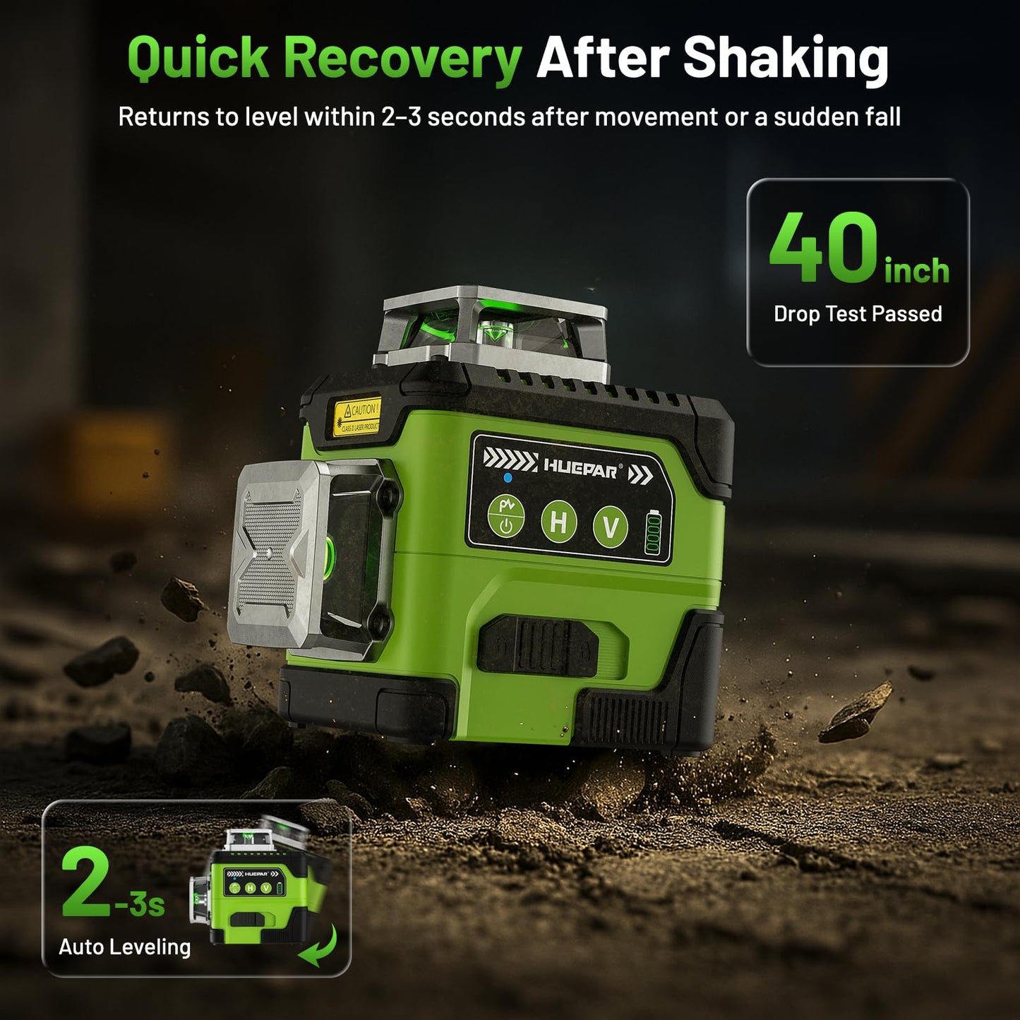 HUEPAR Laser Level 360 Self Leveling with LCD Screen, 3 x 360° High Brightness Rechargeable 3D Lazer Leveler Tool for Construction and Picture Hanging, Strong Magnetic Bracket&Hard Carry Case -Y03CG