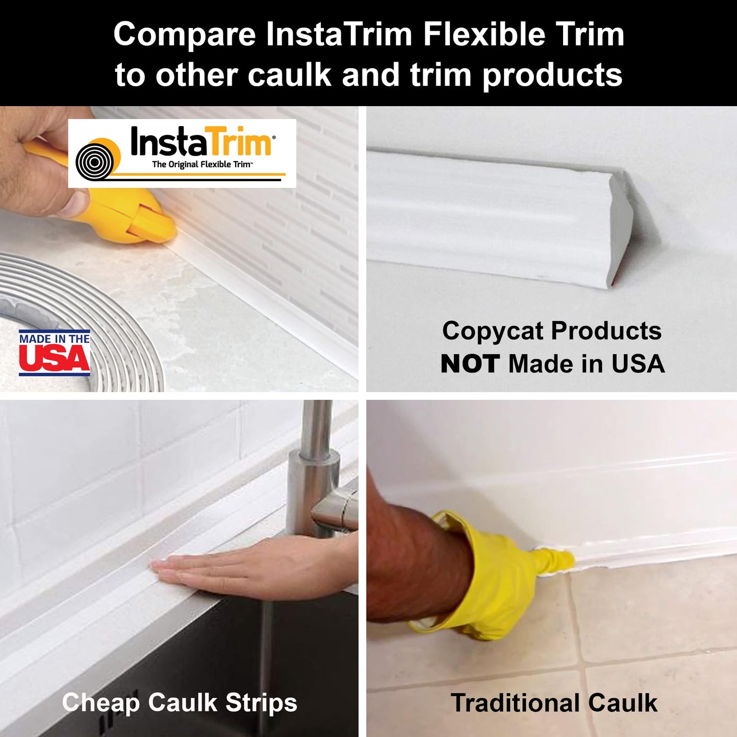 InstaTrim Applicator Tool – Professional DIY Caulk Trim Tool for Seamless Adhesive Installation, Smooth, Durable Finish, Ideal for Home Improvement Projects, Bathroom, Kitchen, Walls, Floor Sealing