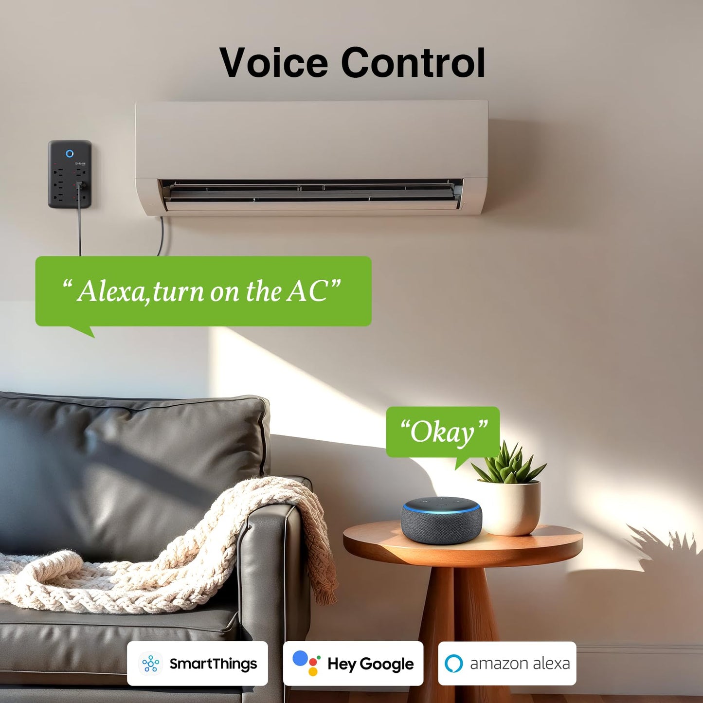 GHome Smart Plug Outlet Extender, Surge Protector with 3 Individually Controlled Smart Power Strips and 3 Smart USB Ports, Smart Plugs that Works with Alexa Google Home, Smart Outlet, 15A/1800W, Black