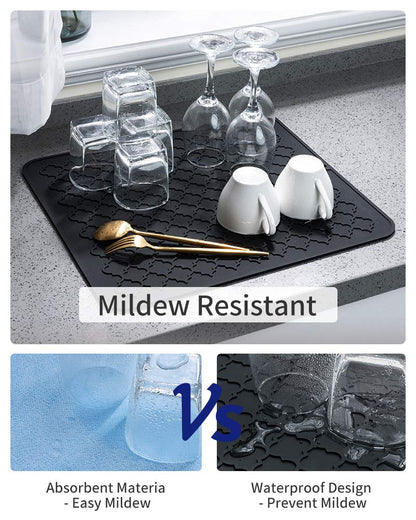 AMOAMI-Dish Drying Mat - Silicone Drying Pad - Heat Resistant - Kitchen Gadget - Black (12" x 16)