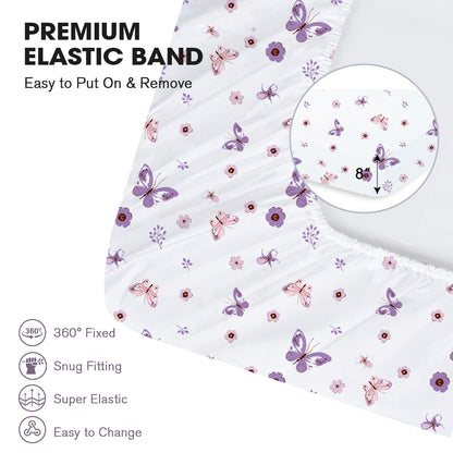Little Grape Land Crib Sheets for Boys and Girls, 2pk Baby Crib Fitted Sheet for Standard Size Crib and Toddler Mattress, Super Soft Baby Sheet (Purple Butterfly)