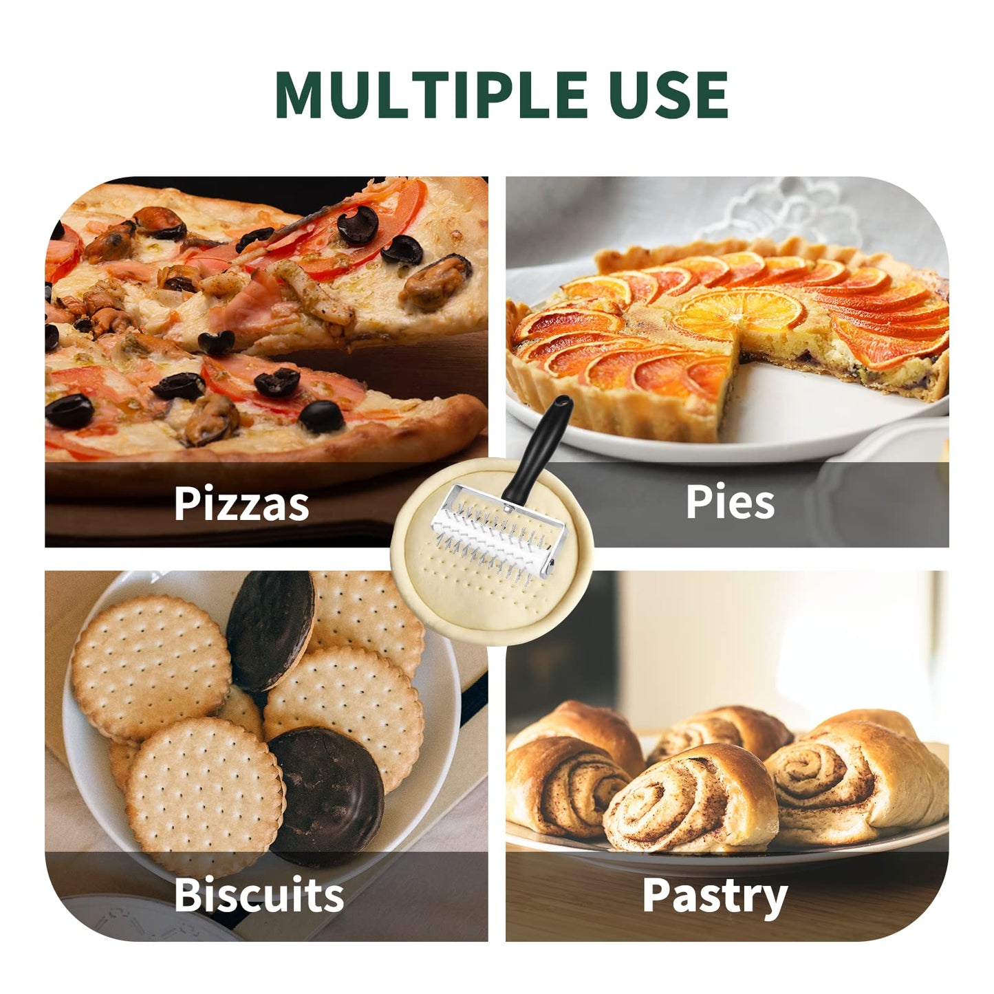 Pizza Dough Docker, Premium Dough Roller with Stainless Steel Spikes, Sturdy Pizza Docking Tool that Prevents Dough from Blistering, Time-Saver for Making Pizza Cookie Pie Pastry