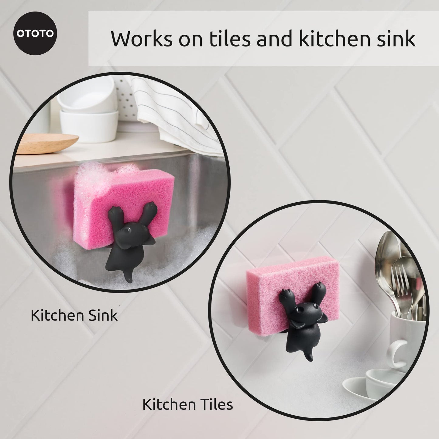 OTOTO Scrubby Cute Cat Sponge Holder for Kitchen Sink - Dishwasher Safe Dish Sponge Organizer- Compact, Cute Kitchen Accessories, Dish Sponge, White Elephant Gifts