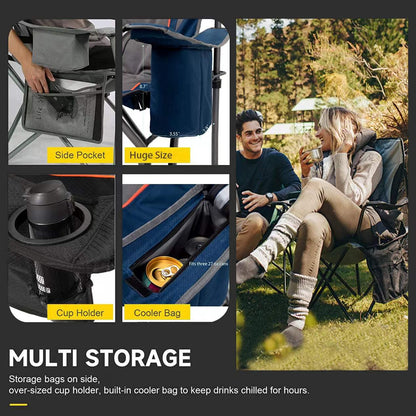 FAIR WIND 2 Pack Oversized Fully Padded Camping Chair with Lumbar Support, Heavy Duty Cooler Bag Fold Chair Support 450 LBS