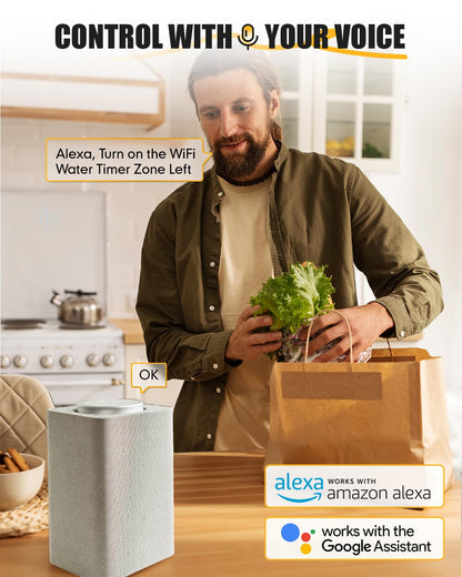 RAINPOINT WiFi Water Timer with Brass Inlet & Outlet，2 Zone WiFi Hose Timer for Lawn,WiFi Sprinkler Controller via APP/Voice Control,Automatic Watering System by Time/Weather/Quantity/Soil Moisture