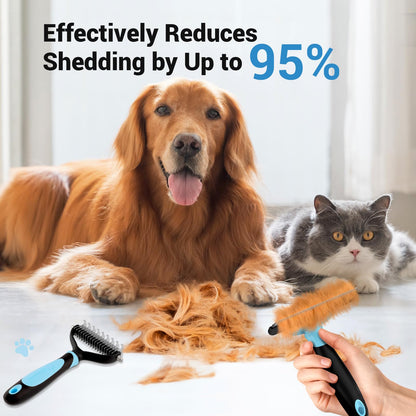 MIU COLOR Dog Brush Kit 2PCS, Deshedding Dog Brush & 2 Sided Undercoat Rake for Dogs & Cats, Long Medium Hair Deshedding Tool, Effective Dog Brush Set Removing Knots, Mats, Tangles, Extra Wide