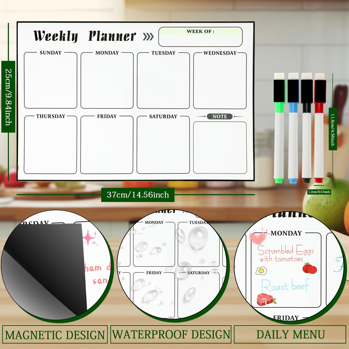 Meal Planner Magnetic Menu Board for Kitchen Fridge Planning Board Meal Planner for Fridge Weekly Meal Planner Dry Erase Calendar for Fridge Magnetic Calendar Fridge Calendar Magnet